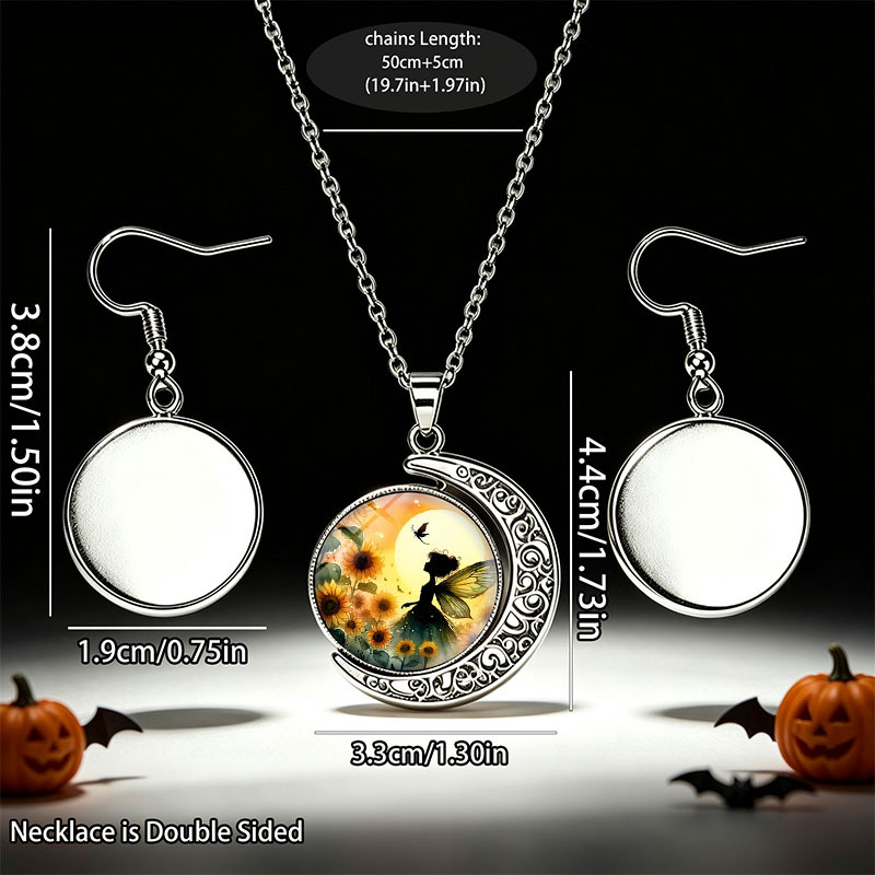 3pc Magical Sunset Fairy Sunflowers Necklace & Earrings Set